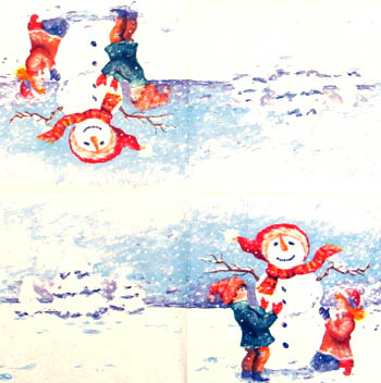 En servett, snögubbar