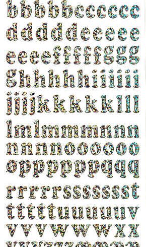 Ääriviivatarra, aakkoset
