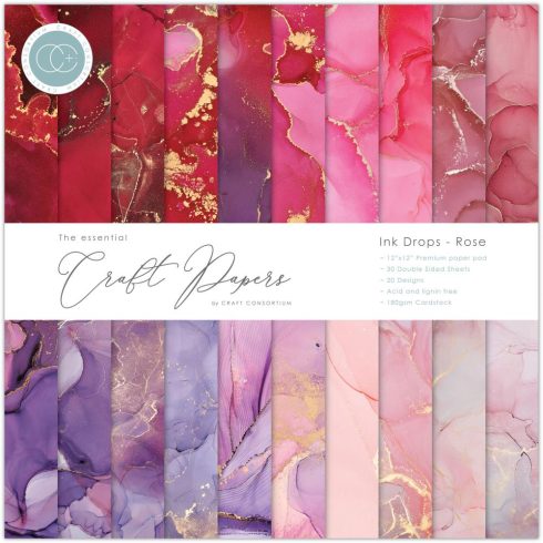 Craft Consortium – Ink Drops Rose paperilehtiö 30 x 30 cm