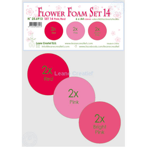 Leane Creatief Flower Foam Set 14 - Softis 6 x A4 LAJITELMA PINKKI/PUNAINEN