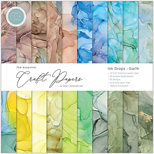 Craft Consortium – Ink Drops Earth paperilehtiö 30 x 30 cm