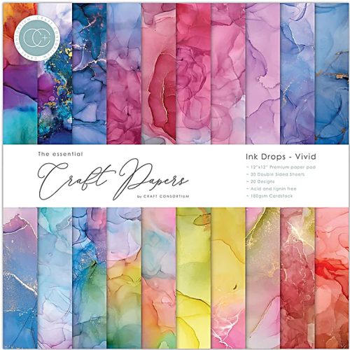 Craft Consortium – Ink Drops Vivid paperilehtiö 30 x 30 cm