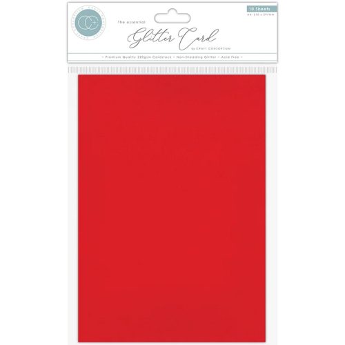 Craft Consortium Glitter Card Red Hilekartonki A4 220g (10 kpl)