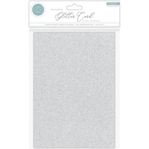 Craft Consortium Glitter Card Silver Hilekartonki A4 220g (10 kpl)