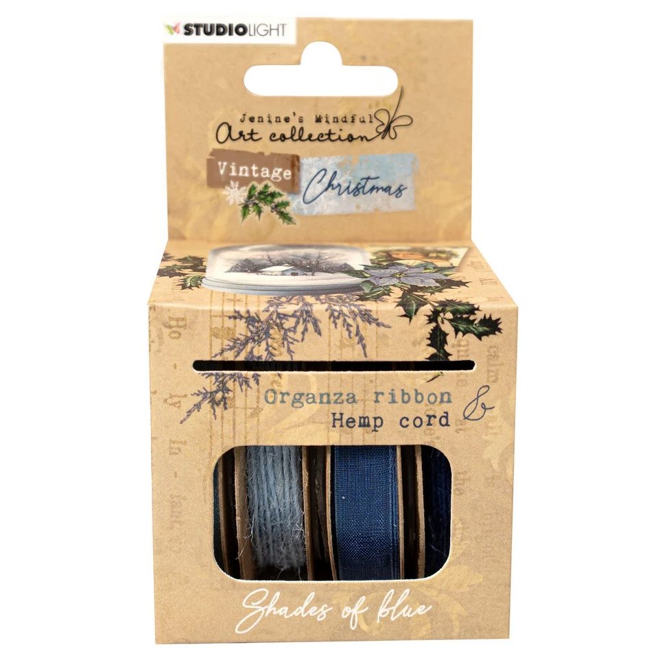 Vintage Christmas Organza Ribbon & Hemp Cord – SHADES OF BLUE nauhalajitelma