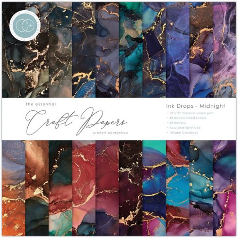 Craft Consortium – Ink Drops Midnight paperilehtiö 30,5 x 30,5 cm