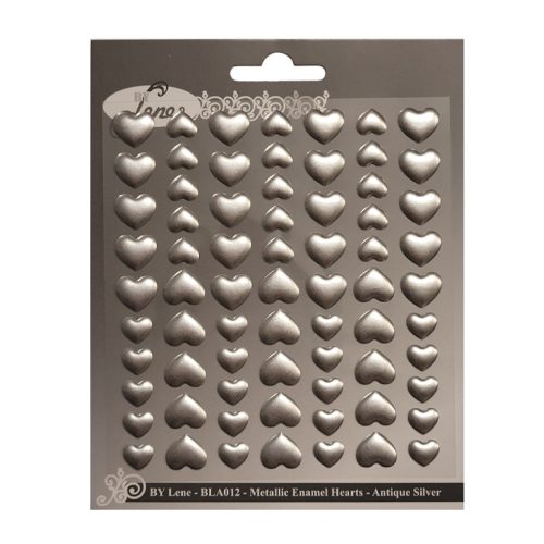 By Lene – Enamel Hearts Metallic Silver 3D-tarra