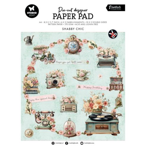 Studio Light Die-Cut Designer Paper Pad – Shabby Chic paperilehtiö A4
