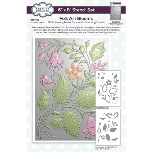 Creative Expressions Colouring Stencil sapluunat – FOLK ART BLOOMS (2kpl)