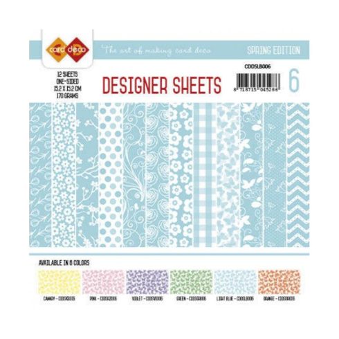 Card Deco – Designer Sheets Spring Light Blue paperilajitelma 15 x 15 cm
