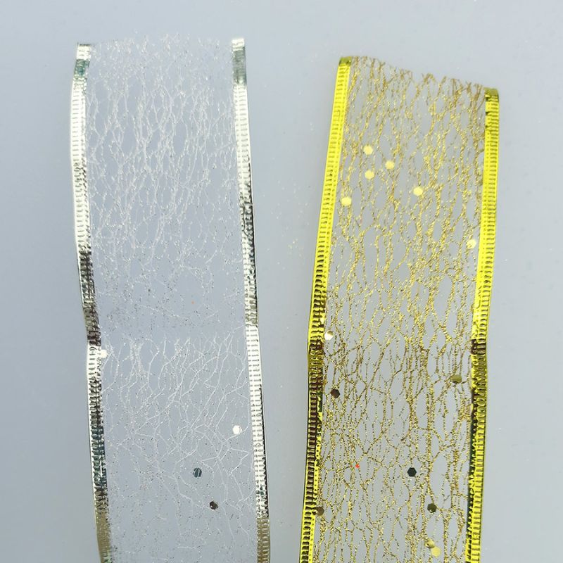 Metallic Ribbons Gold & Silver – verkkonauha hileinen 5cm x 2m (2kpl) - Image 2