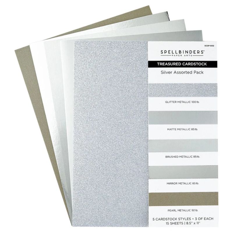 Spellbinders Treasured Cardstock – Silver Assorted Pack kartonkilajitelma