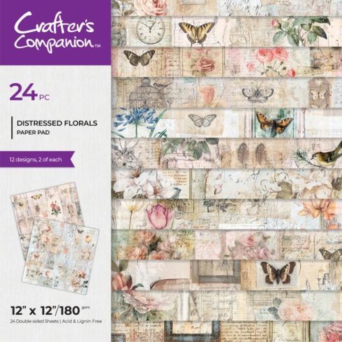 Crafter's Companion – Distressed Florals paperilehtiö 30 x 30 cm