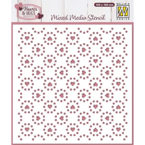 Nellie’s Choice Mixed Media Stencil sapluuna – Hearts and Dots