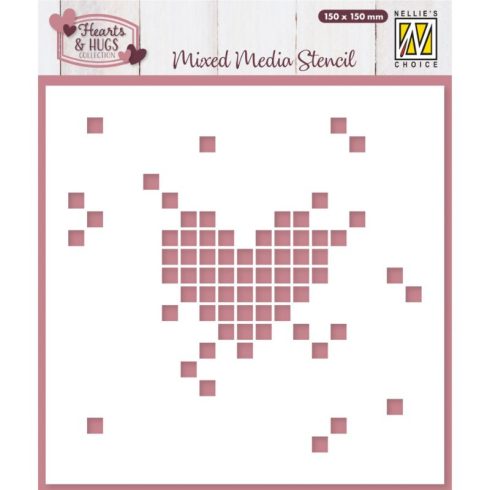 Nellie’s Choice Mixed Media Stencil sapluuna – Pixel Heart