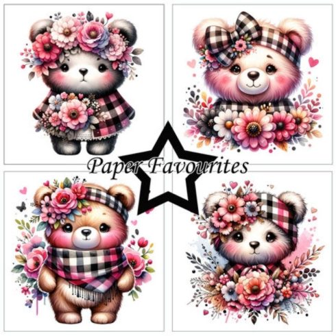 Paper Favourites – Bear With Flowers paperilajitelma 15 x 15 cm 2