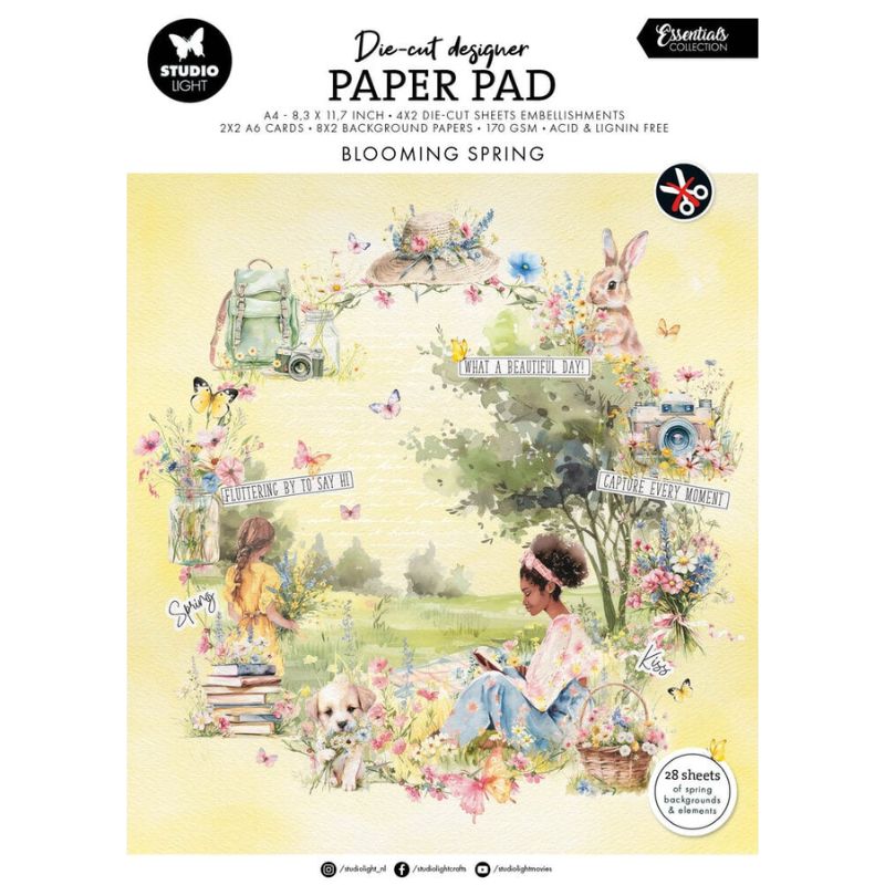 Studio Light Die-Cut Designer Paper Pad – Blooming Spring paperit ja leikekuvat A4