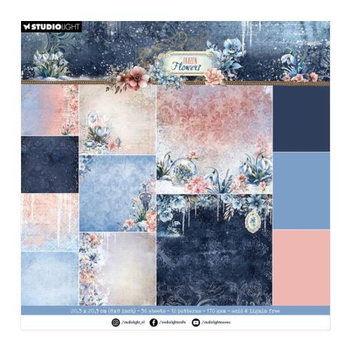 Studio Light Paper Pad – Frozen Flowers Background paperilehtiö 20x20cm