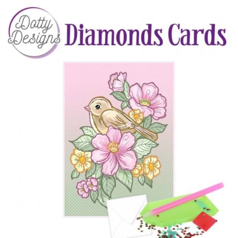 Timanttimaalauskortti Dotty Designs BIRD AND FLOWERS 10x15cm
