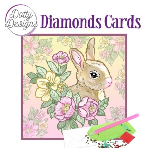 Timanttimaalauskortti Dotty Designs RABBIT AND FLOWERS 15x15cm