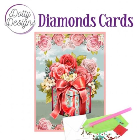 Timanttimaalauskortti Dotty Designs ROSES AND GIFT 10x15cm