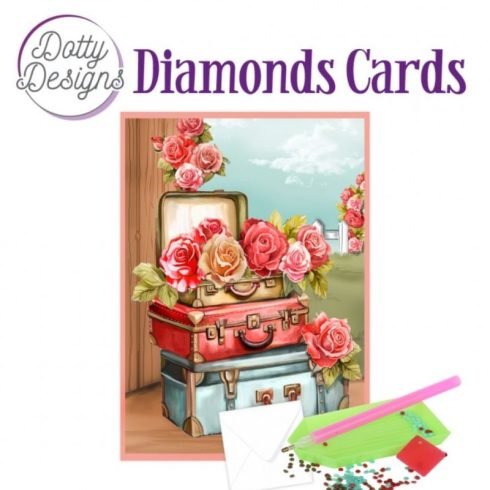Timanttimaalauskortti Dotty Designs ROSES AND SUITCASES 10x15cm