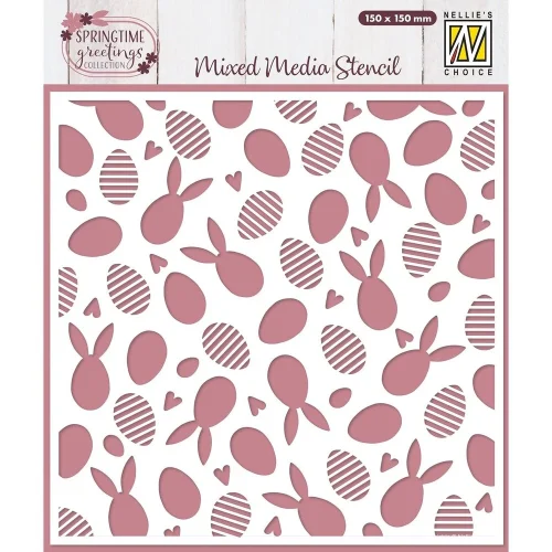 Nellie’s Choice Mixed Media Stencil sapluuna – Bunnies and Eggs