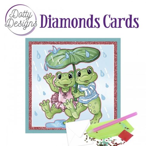 Timanttimaalauskortti Dotty Designs FROGS WITH UMBRELLA 15x15cm