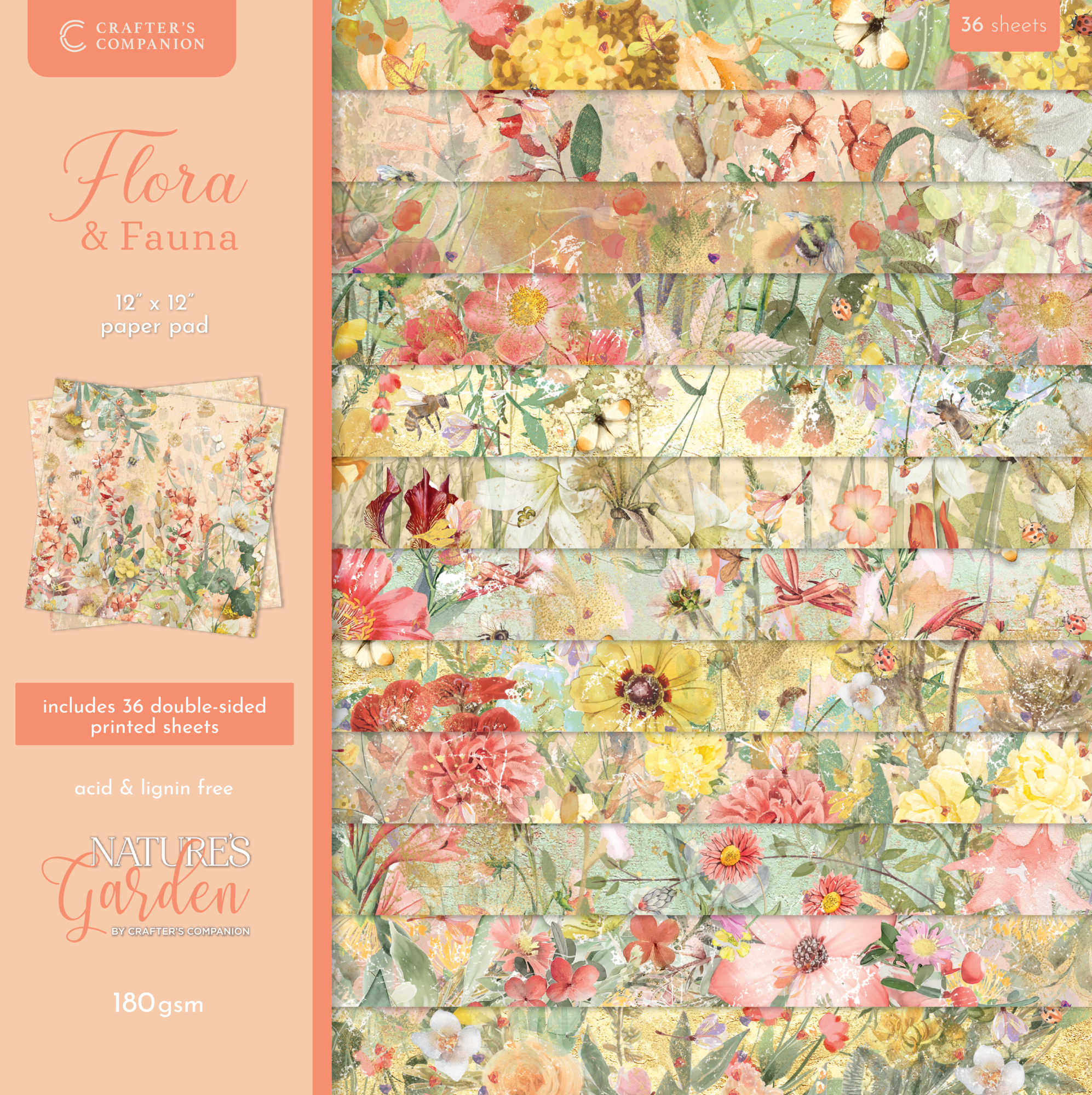 Crafter's Companion – Flora & Fauna paperilehtiö 30 x 30 cm