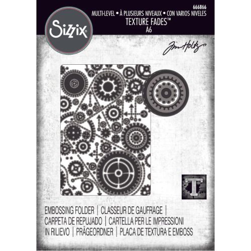 Sizzix Tim Holtz Multi-Level Texture Fades kohokuviointikansio – GEARS (A6)