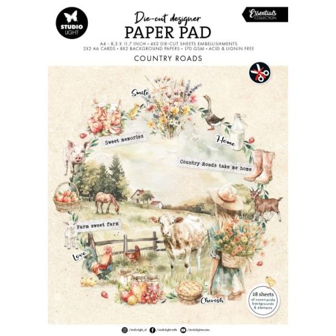 Studio Light Die-Cut Designer Paper Pad – Country Roads paperilehtiö A4