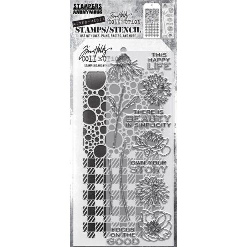 Tim Holtz Stampers Anonymous – Flower Garden Bubbles and Gingham leimasinsetti sapluuna