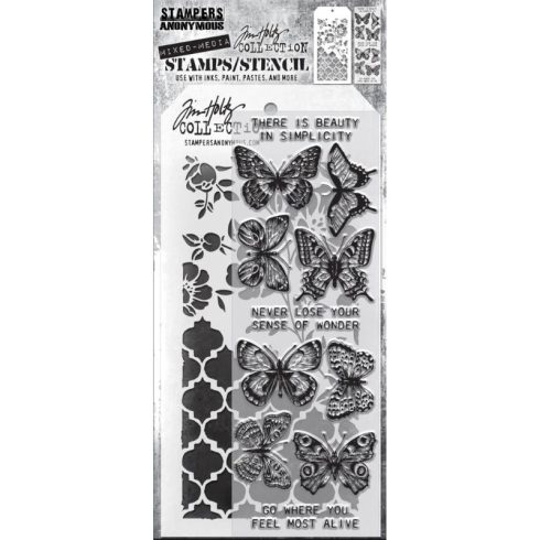 Tim Holtz Stampers Anonymous – Flutter Floral and Trellis leimasinsetti sapluuna