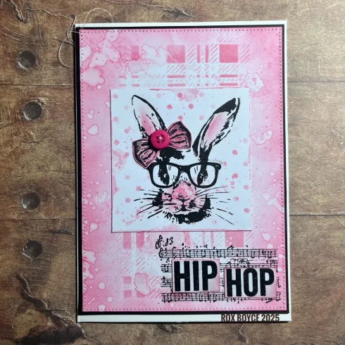 Tim Holtz Clear Stamps and Stencil Hipster Bunny Plaid and Polkadot thmm164 pink bow
