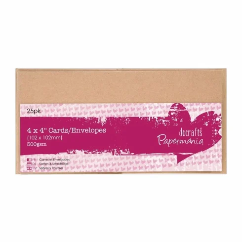 Korttipohjat + kirjekuoret 4"x4" (10,2 x 10,2cm) luonnonruskea 25 kpl