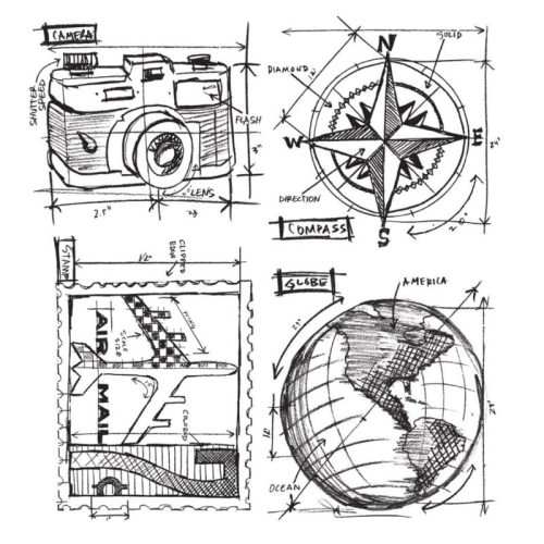 Tim Holtz Stampers Anonymous – Travel Blueprints leimasinsetti