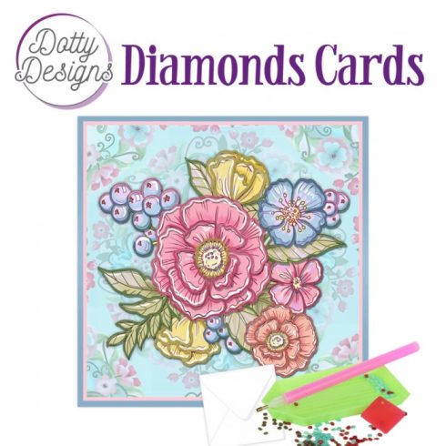 Timanttimaalauskortti Dotty Designs PASTEL FLOWERS 15x15cm