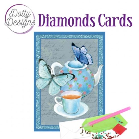 Timanttimaalauskortti Dotty Designs TEAPOT WITH BUTTERFLIES 10x15cm