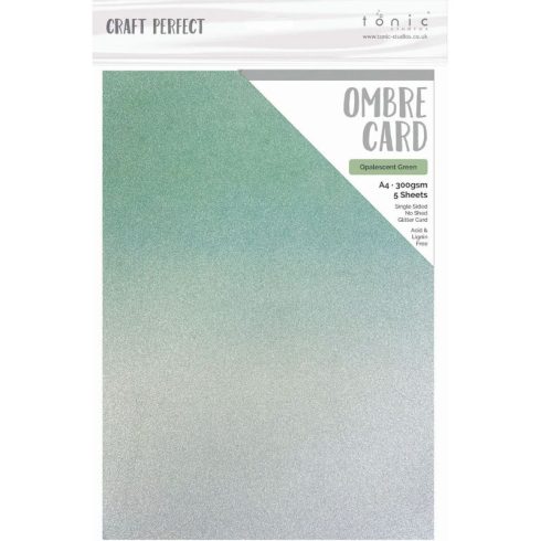 Tonic Studios Ombre Glitter Card – Opalescent Green Hilekartonki A4 (5kpl)