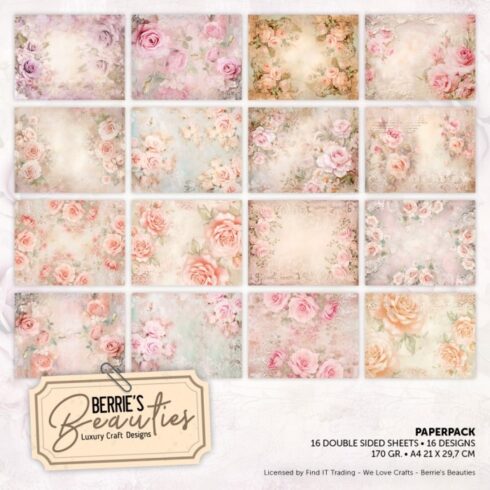 Berrie’s Beauties Paper Pack – Shabby Roses paperilajitelma A4