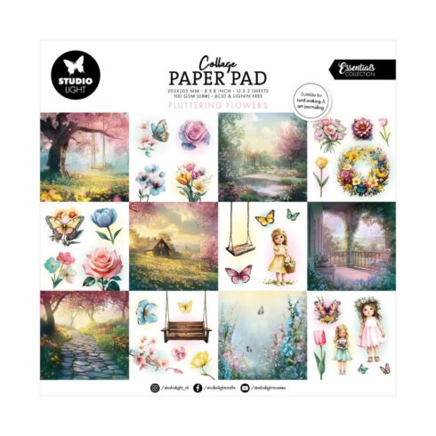 Studio Light Collage Paper Pad – Fluttering Flowers paperilehtiö 20 x 20 cm