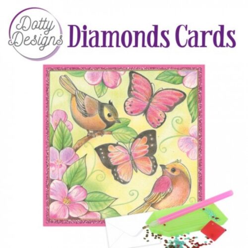 Timanttimaalauskortti Dotty Designs PINK BUTTERFLIES & BIRDS 15x15cm