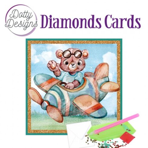 Timanttimaalauskortti Dotty Designs TEDDY BEAR PLANE 15x15cm