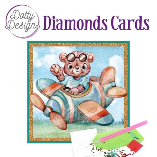 Timanttimaalauskortti Dotty Designs TEDDY BEAR PLANE 15x15cm