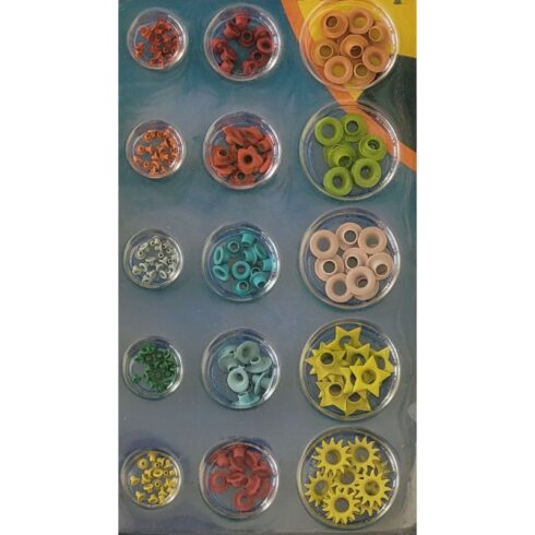 Fiskars Eyelet Kit Assorted – sirkat matta värilajitelma (200 kpl)