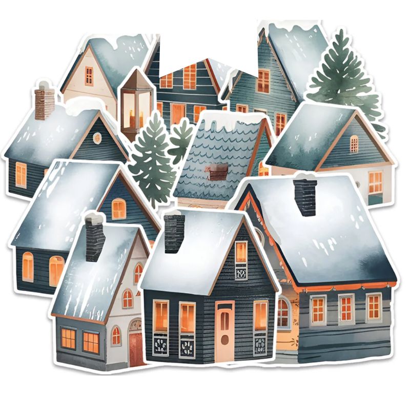 Paper Favourites Die-Cuts – Winter Houses #2 leikekuvat (27 kpl)