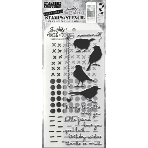 Tim Holtz Stampers Anonymous – Birds, Stitches, Dots & Dashes leimasinsetti + sapluuna - Image 2