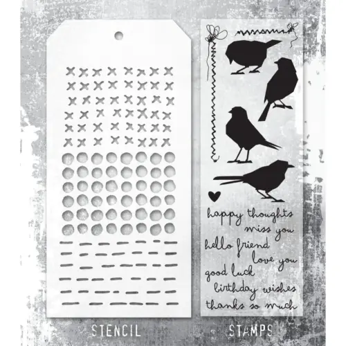 Tim Holtz Stampers Anonymous – Birds, Stitches, Dots & Dashes leimasinsetti + sapluuna