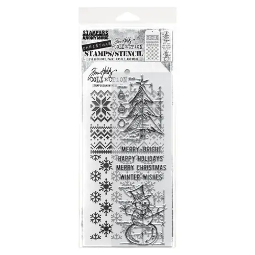 Tim Holtz Stampers Anonymous – Blue Prints, Flurries and Knit leimasinsetti + sapluuna - Image 2