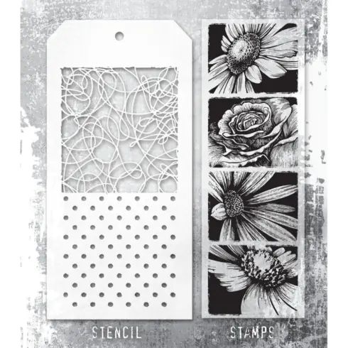 Tim Holtz Stampers Anonymous – Botanicals, Doodle and Polkadot leimasinsetti + sapluuna
